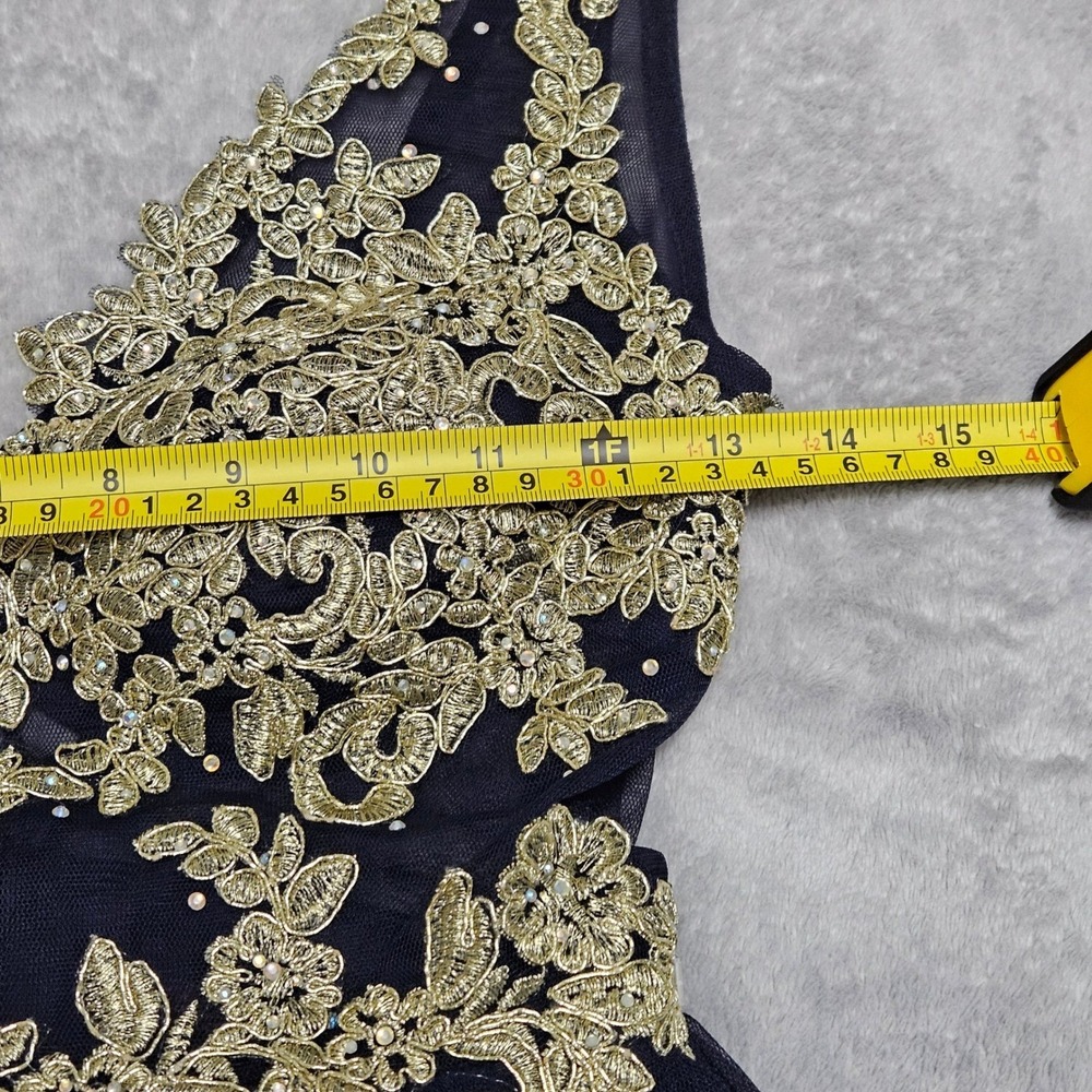 Blondie Nites Whimsigoth Fairy Prom Dress Gold Filigree Navy Tulle Gothic Glam 1 - Picture 11 of 12